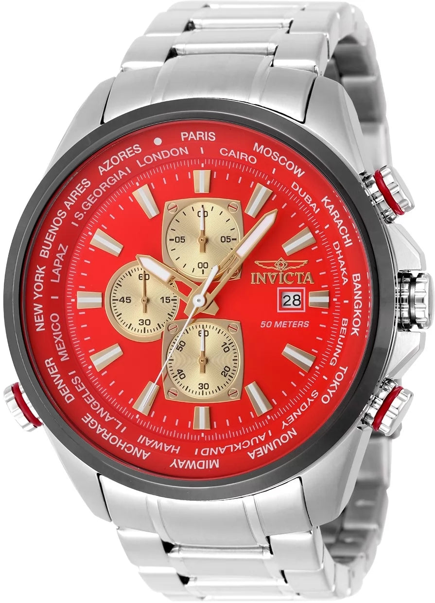 Invicta Men's 50502 Aviator Quartz VD57 Red Dial Watch