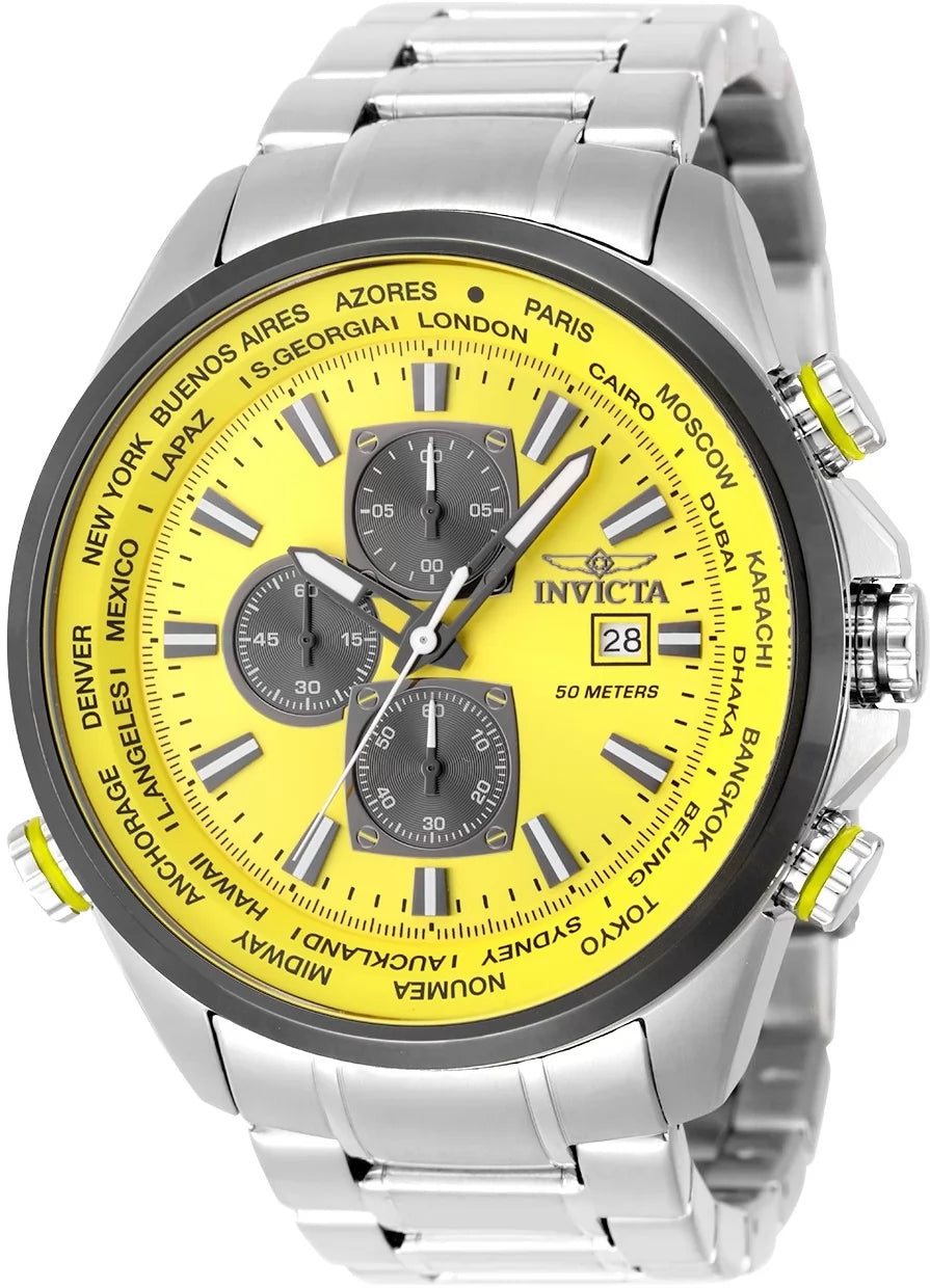 Invicta Men's 50503 Aviator Quartz VD57 Yellow Dial Watch