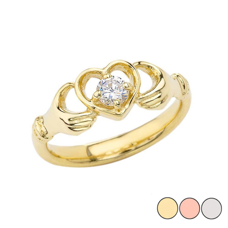 Gold .20ct Diamond Claddagh Heart Crown Ring (Available in Yellow/Rose/White Gold)