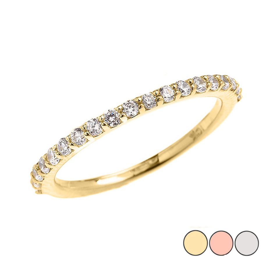 Gold Cubic Zirconia Wedding Band Ring (Available in Yellow/Rose/White Gold)