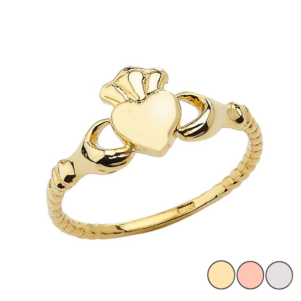 Gold Irish Celtic Claddagh Heart Crown Ring (Available in Yellow/Rose/White Gold)