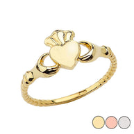 Gold Irish Celtic Claddagh Heart Crown Ring (Available in Yellow/Rose/White Gold)