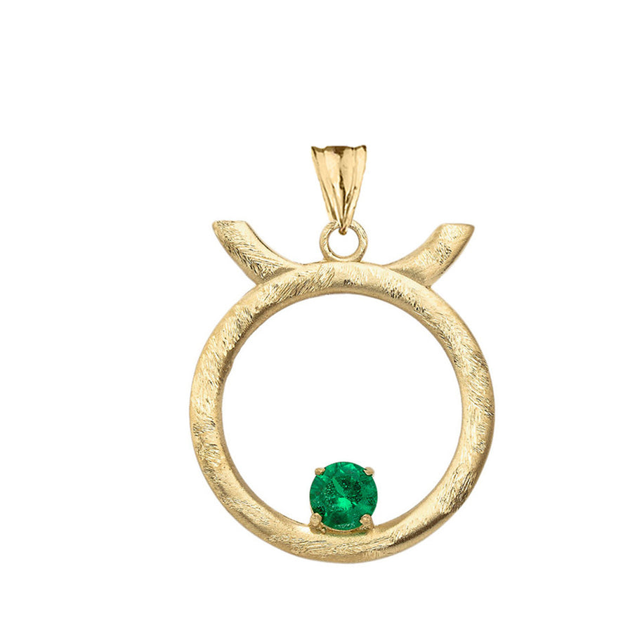 Gold Custom Satin Finish Zodiac Sign Birthstone Astrology Pendant Necklace (Available in Yellow/Rose/White Gold)