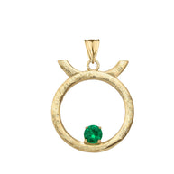Gold Custom Satin Finish Zodiac Sign Birthstone Astrology Pendant Necklace (Available in Yellow/Rose/White Gold)