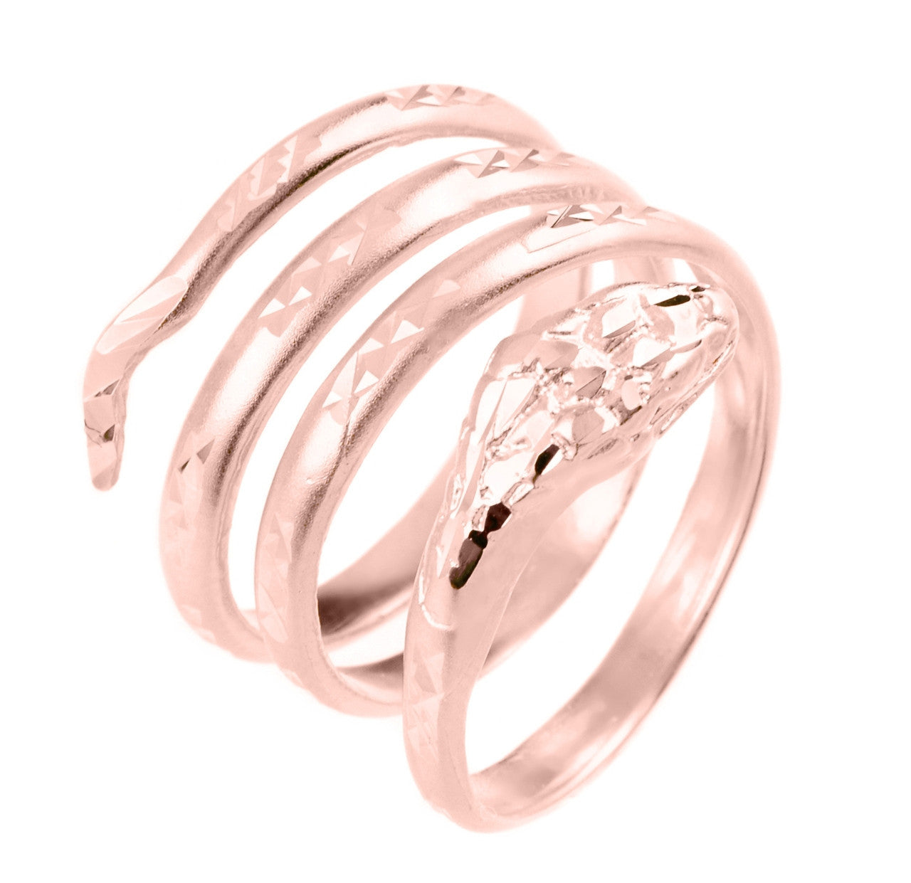 Solid Gold Diamond Cut Coiled Serpent Snake Ring (Available in Yellow/Rose/White Gold)