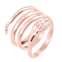 Solid Gold Diamond Cut Coiled Serpent Snake Ring (Available in Yellow/Rose/White Gold)