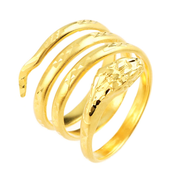 Solid Gold Diamond Cut Coiled Serpent Snake Ring (Available in Yellow/Rose/White Gold)