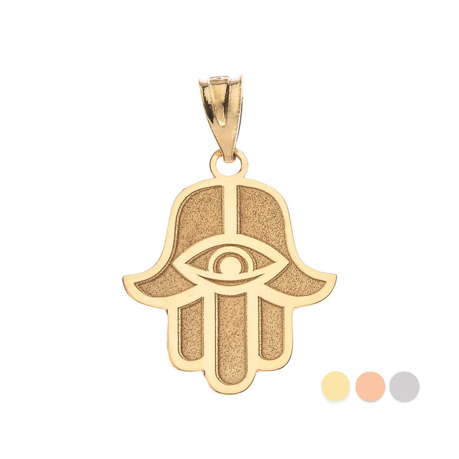 Gold Custom Engravable Hamsa Hand Evil Eye Pendant Necklace (Available in Yellow/Rose/White Gold)