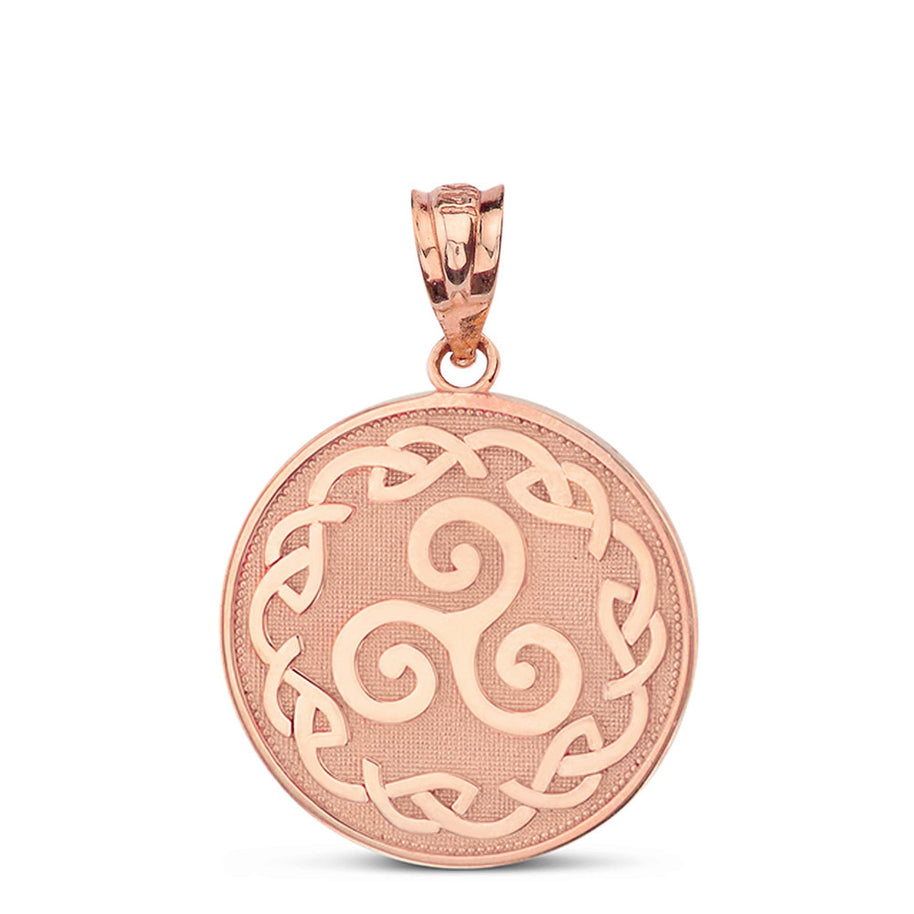 Solid Gold Triskele Triple Spiral Celtic Disc Pendant Necklace(Available in Yellow/Rose/White)