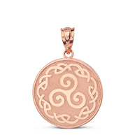 Solid Gold Triskele Triple Spiral Celtic Disc Pendant Necklace(Available in Yellow/Rose/White)