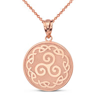 Solid Gold Triskele Triple Spiral Celtic Disc Pendant Necklace(Available in Yellow/Rose/White)