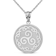Sterling Silver Triskele Triple Spiral Celtic Disc Pendant Necklace