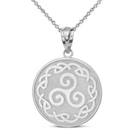 Solid Gold Triskele Triple Spiral Celtic Disc Pendant Necklace(Available in Yellow/Rose/White)