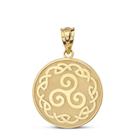 Solid Gold Triskele Triple Spiral Celtic Disc Pendant Necklace(Available in Yellow/Rose/White)