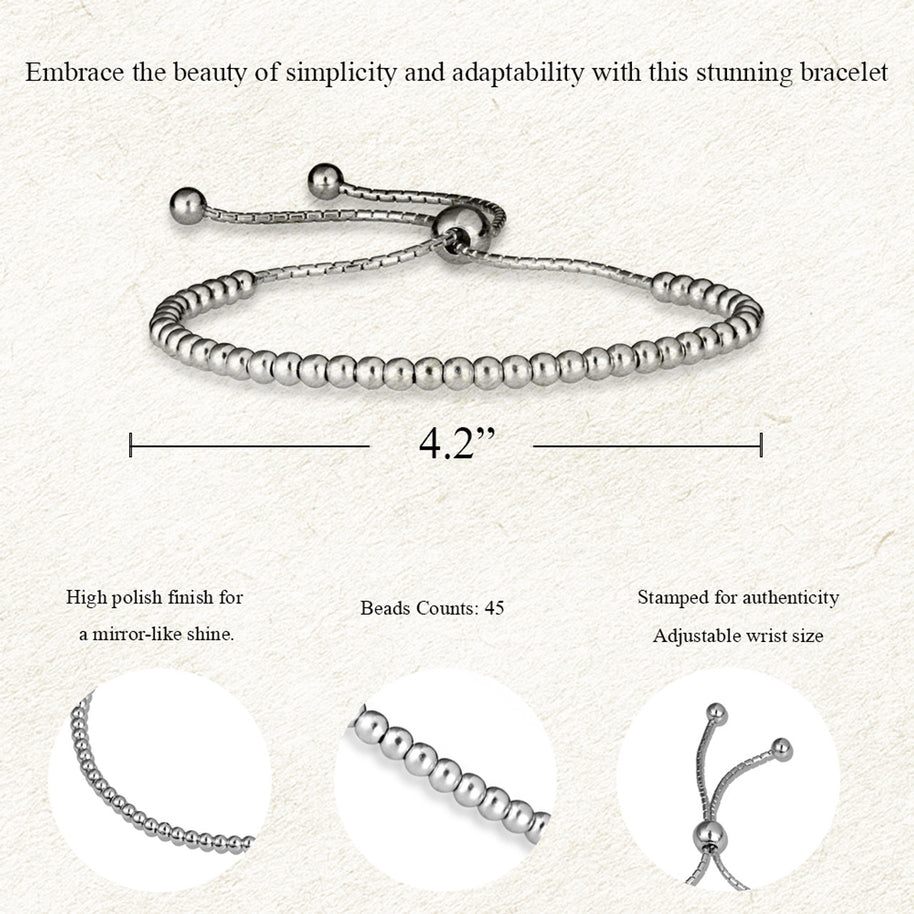 .925 Sterling Silver Adjustable Beaded Lariat Bracelet