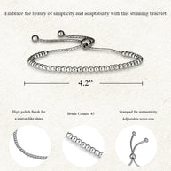 .925 Sterling Silver Adjustable Beaded Lariat Bracelet