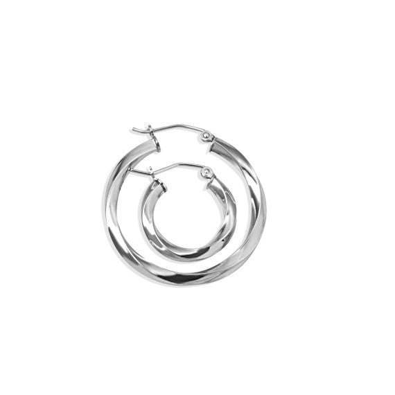 .925 Sterling Silver Twisted Tube Hoop Earrings (Available in Small/Large)