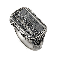.925 Sterling Silver Biblical Last Supper Jesus Christ Apostles Men's Signet Ring