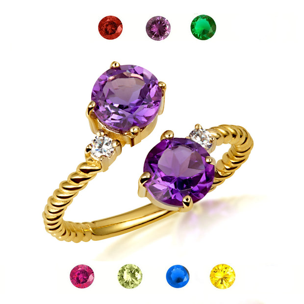 Gold Double Gemstone Wrap Around Rope Band Ring (Available in Yellow /Rose/White Gold)