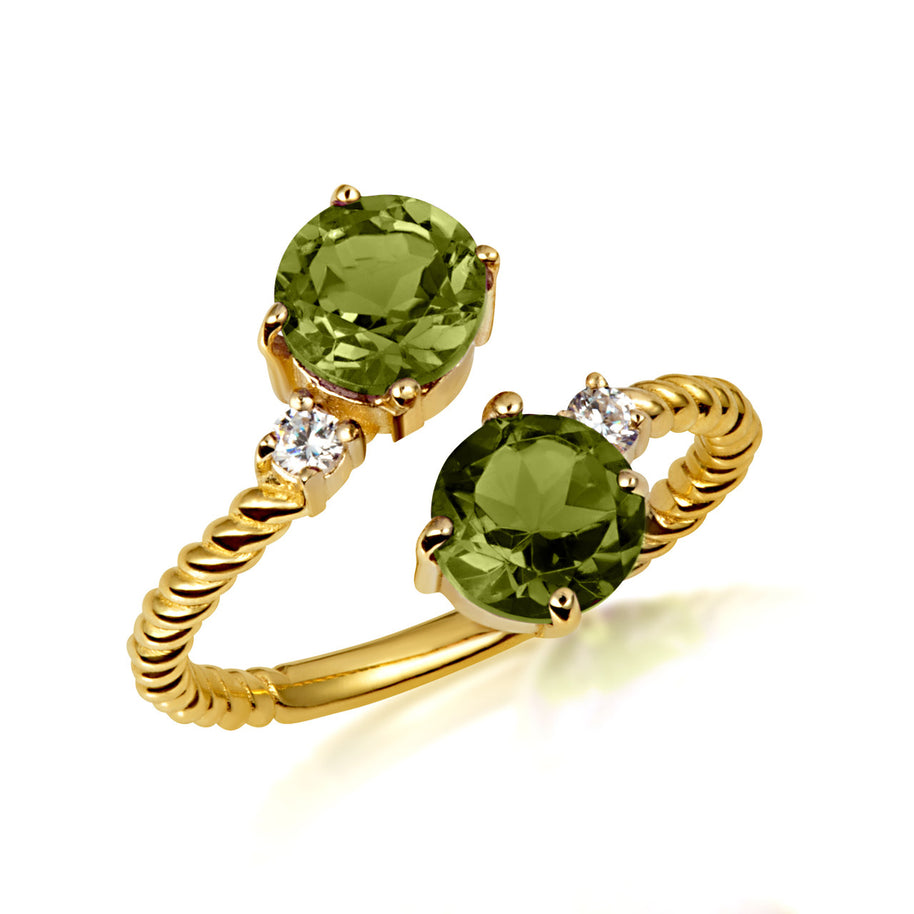 Gold Double Gemstone Wrap Around Rope Band Ring (Available in Yellow /Rose/White Gold)