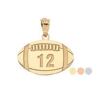 Gold Football Engravable Name & Number Sports Pendant Necklace (Available in Yellow/Rose/White Gold)