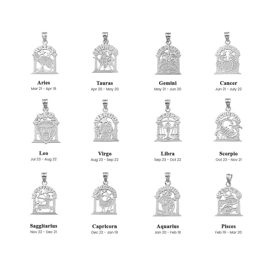 Solid Gold 12 Zodiac Signs Pendant Necklace (Available in Yellow/Rose/White Gold)