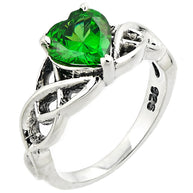 925 Sterling Silver Celtic Knot Green Emerald Solitaire Ring
