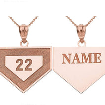 Gold Personalized Sports Home Plate Baseball Base Pendant Necklace with Your Name and Number(Yellow/Rose/White)