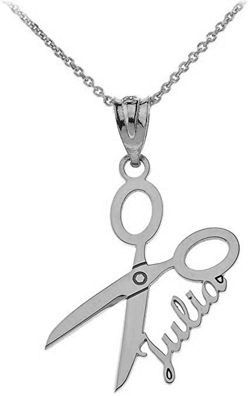 Personalized Engravable Silver Name Hairdresser Hair Stylist Scissor Pendant Necklace