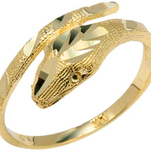Yellow Gold Serpent Snake Diamond Cut Ring