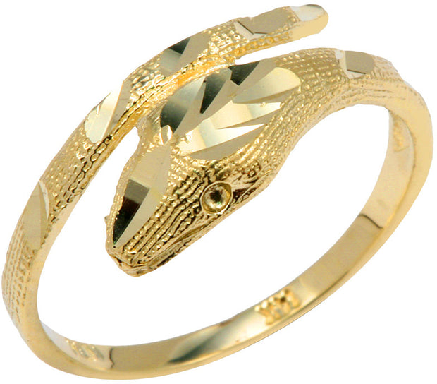 Yellow Gold Serpent Snake Diamond Cut Ring