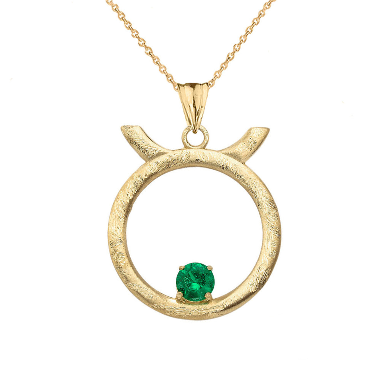 Gold Custom Satin Finish Zodiac Sign Birthstone Astrology Pendant Necklace (Available in Yellow/Rose/White Gold)