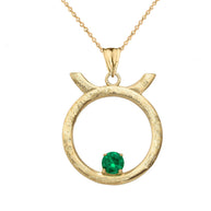 Gold Custom Satin Finish Zodiac Sign Birthstone Astrology Pendant Necklace (Available in Yellow/Rose/White Gold)