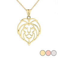 Solid Gold Lion Head Cut Out Pendant Necklace (Available in Yellow/Rose/White Gold)