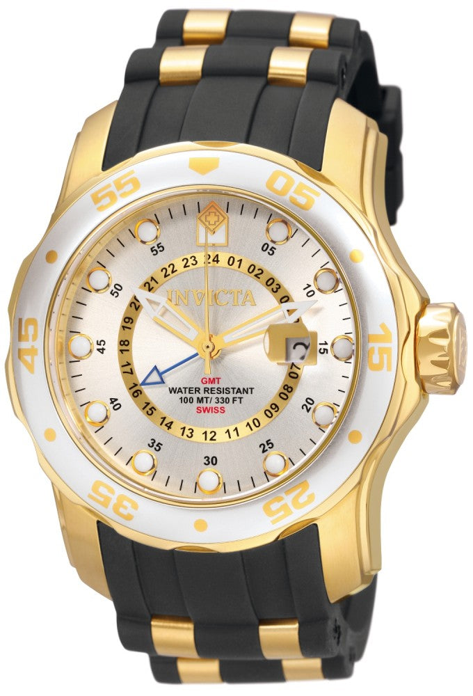 Invicta Men's 6995 Pro Diver Quartz GMT Silver, Gold Dial Watch