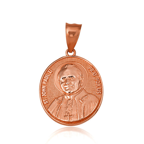 Gold Religious Patron Saint John Paul II Beaded Medallion Pendant Necklace (Available in Yellow/Rose/White Gold)