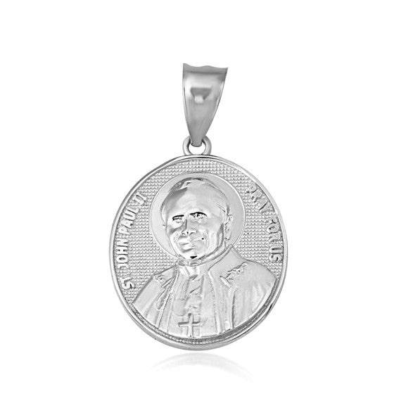 Gold Religious Patron Saint John Paul II Beaded Medallion Pendant Necklace (Available in Yellow/Rose/White Gold)