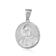 Gold Religious Patron Saint John Paul II Beaded Medallion Pendant Necklace (Available in Yellow/Rose/White Gold)