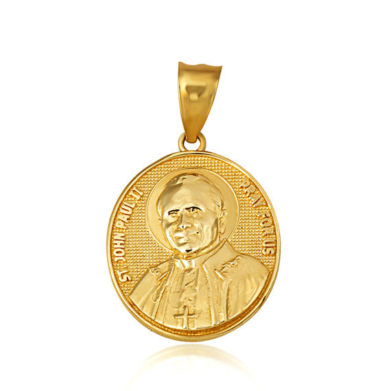 Gold Religious Patron Saint John Paul II Beaded Medallion Pendant Necklace (Available in Yellow/Rose/White Gold)