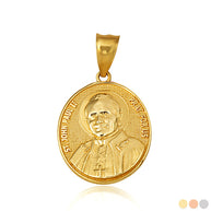 Gold Religious Patron Saint John Paul II Beaded Medallion Pendant Necklace (Available in Yellow/Rose/White Gold)