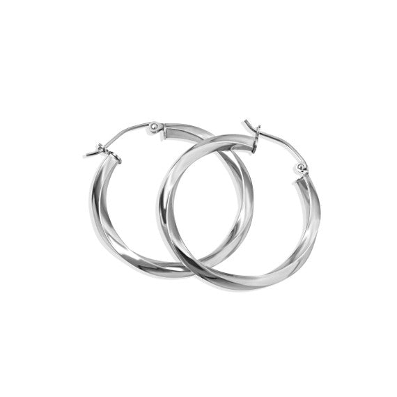 .925 Sterling Silver Twisted Tube Hoop Earrings (Available in Small/Large)