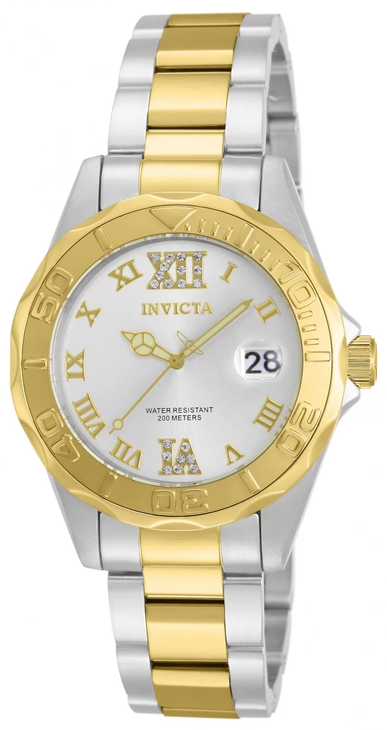 Invicta Women's 12852 Pro Diver Quartz 3 Hand Silver Dial Watch