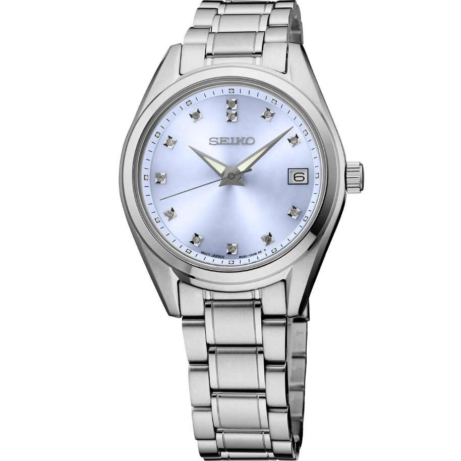 Seiko SUR581 Diamonds Light Blue Dial Stainless Steel Women's Watch