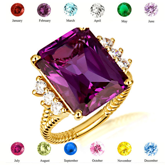 Gold Emerald Cut Gemstone Rope Band Ring (Available in Yellow /Rose/White Gold)
