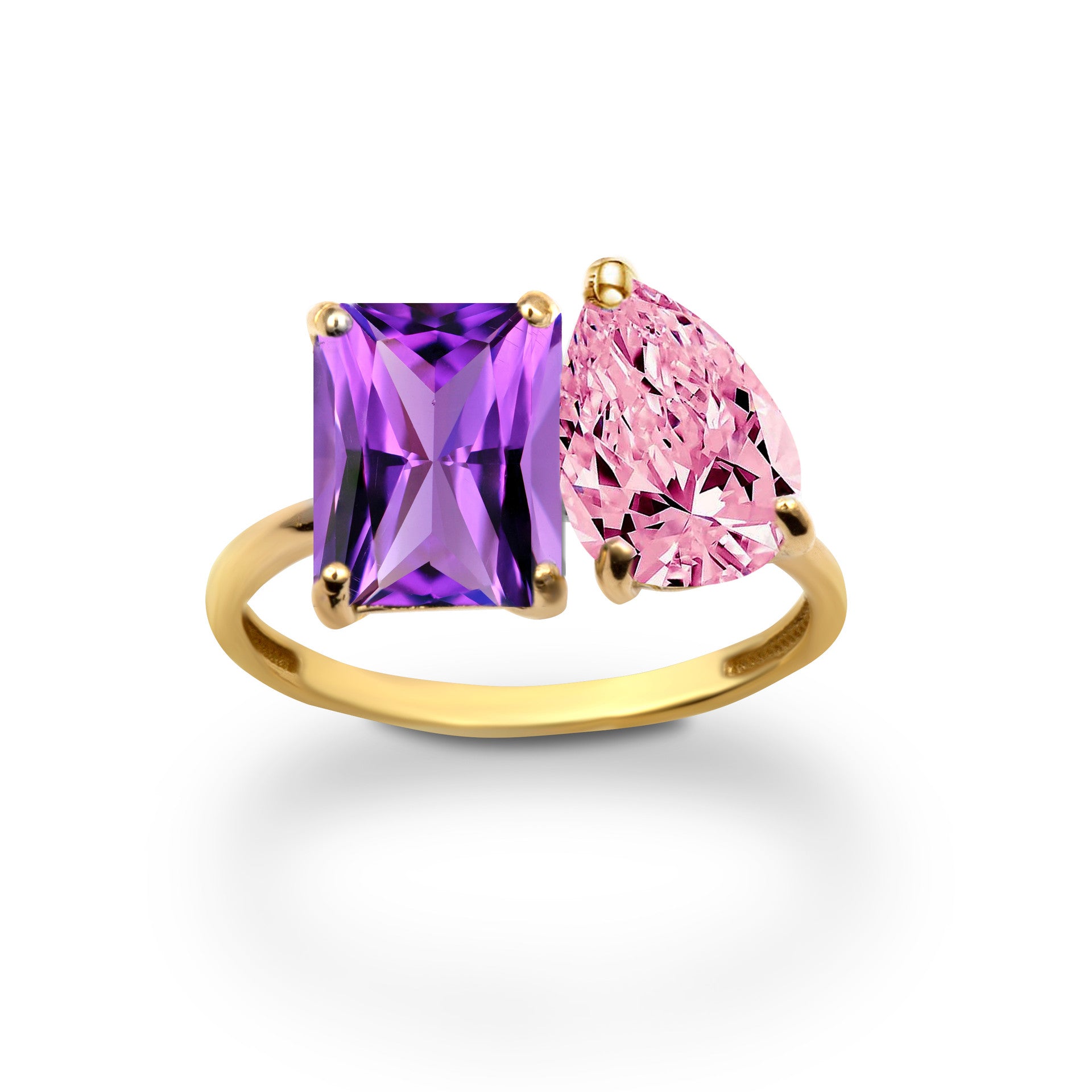 Gold Custom Toi et Moi Pear & Emerald Cut Birthstone Engagement Ring (Available in Yellow/Rose/White Gold)