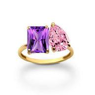 Gold Custom Toi et Moi Pear & Emerald Cut Birthstone Engagement Ring (Available in Yellow/Rose/White Gold)