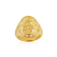 Gold Religious Patron Saint Joseph Baby Jesus Beaded Oval Signet Ring (Available in Yellow/Rose/White Gold)