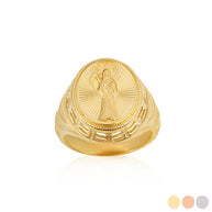 Gold Santa Muerte Grim Reaper Beaded Oval Signet Ring (Available in Yellow/Rose/White Gold)