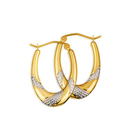 14K Two-Tone Gold Textured Oval Hoop Earrings