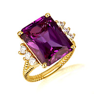 Gold Emerald Cut Gemstone Rope Band Ring (Available in Yellow /Rose/White Gold)